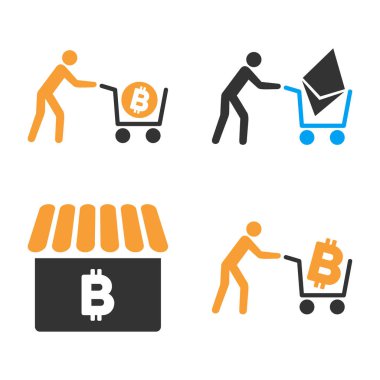 Cryptocurrency alışveriş vektör Icon Set