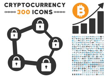 Blockchain ağ düz simge seti ile