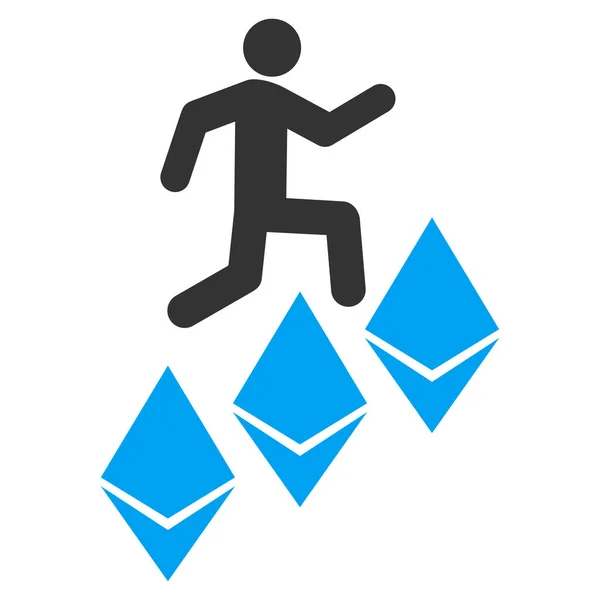 Persoon klim Ethereum Flat pictogram — Stockvector