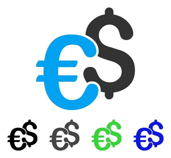 Euro Dollar Monnaie Icône plate — Image vectorielle