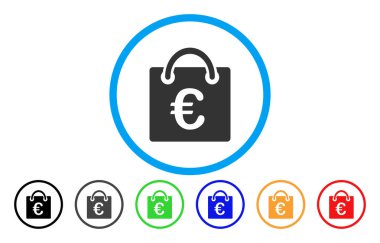 Euro alışveriş çantası yuvarlak vektör simgesi