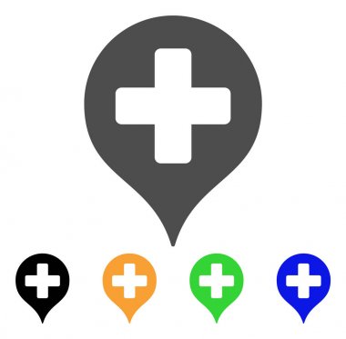Hastane çapraz harita işaretleyici düz simgesi