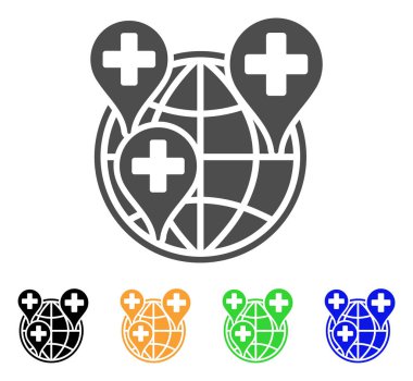 Hastane küresel ağ işaretleri düz simgesi