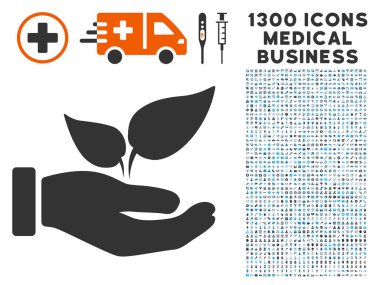 Organik ilave el simgesi 1300 ile tıbbi iş ikonları/simgeleri