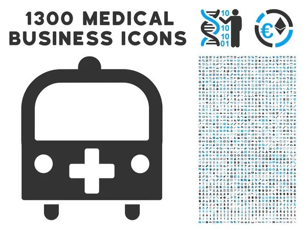 Икона медицинского автобуса с 1300 иконами медицинского бизнеса — стоковый вектор