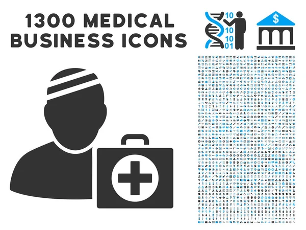 Икона "Случай оказания первой медицинской помощи" с 1300 иконами медицинского бизнеса — стоковый вектор