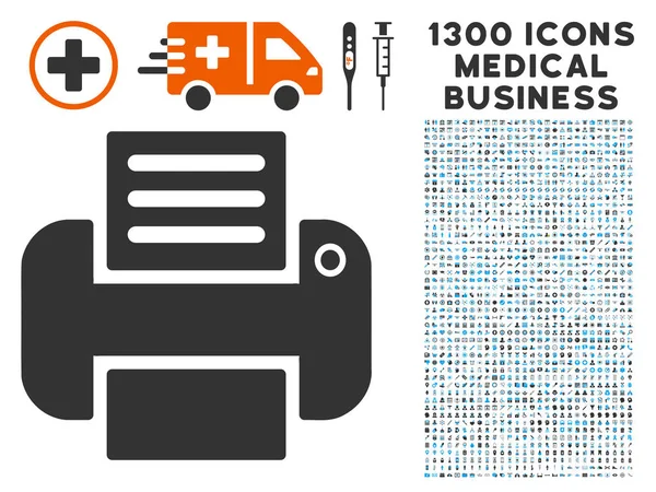 Druckersymbol mit 1300 medizinischen Geschäftssymbolen — Stockvektor