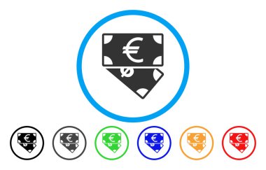 Euro ve dolar banknot yuvarlak vektör simgesi