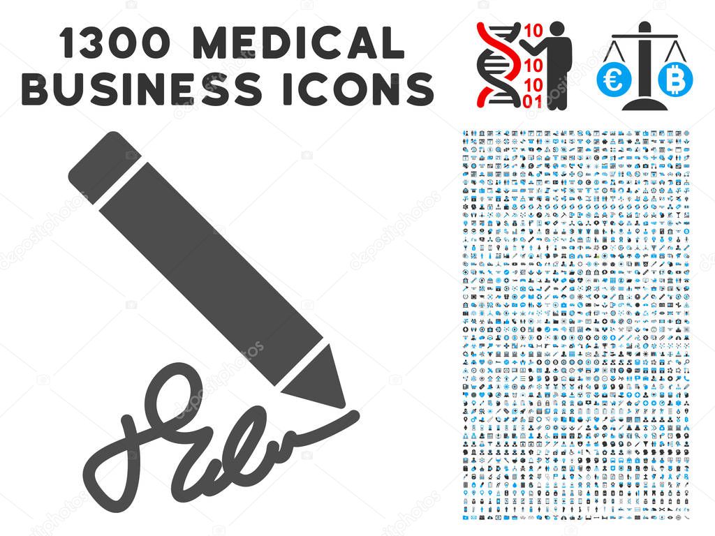 Sign Pencil Icon with 1300 Medical Business Icons