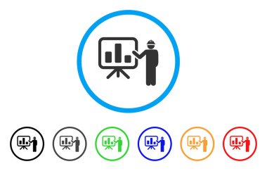 Grafik kurulu yuvarlak simgesini işaret eden mühendis