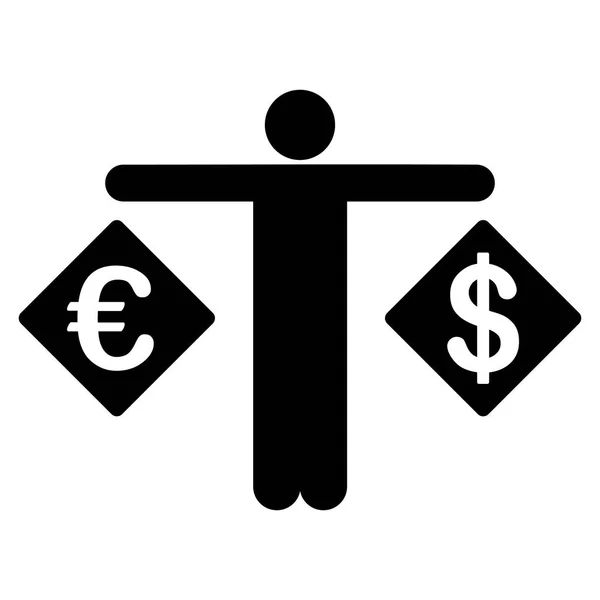 Person jämför dollarn och euron platt vektor symbol — Stock vektor