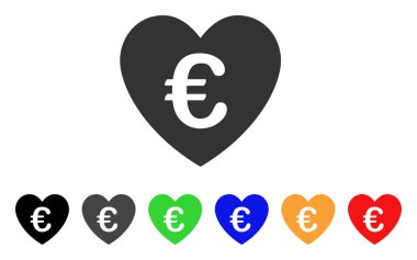 Euro aşk kalp vektör simgesi