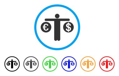 Kişi Karşılaştır dolar ve Euro simgesi yuvarlak