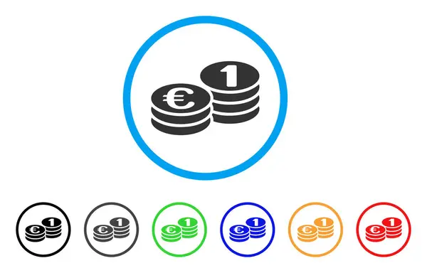 Euro moedas arredondadas ícone — Vetor de Stock