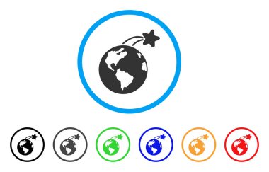 Dünya yuvarlak simge üzerinde yükselen uydu