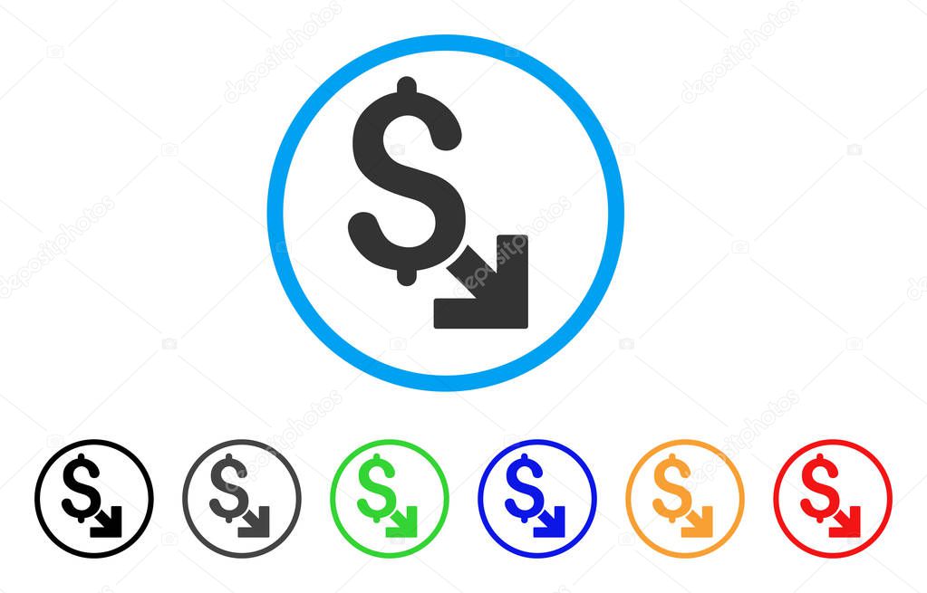 Disminución del dólar redondeado icono
