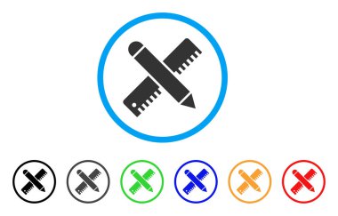 Cetvel ve kalem tasarım araçları simge yuvarlak