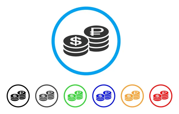 Rouble And Dollar Coins Rounded Icon — Stock Vector