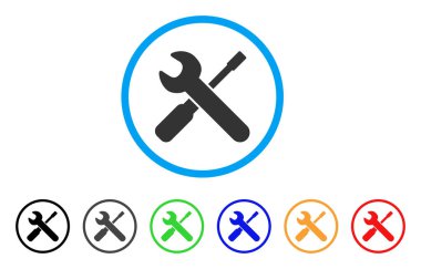 İngiliz anahtarı ve tornavida araçları yuvarlak simge