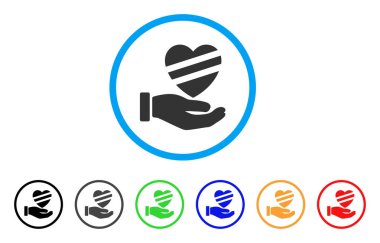 Hasta kalp bakım el yuvarlak simgesi