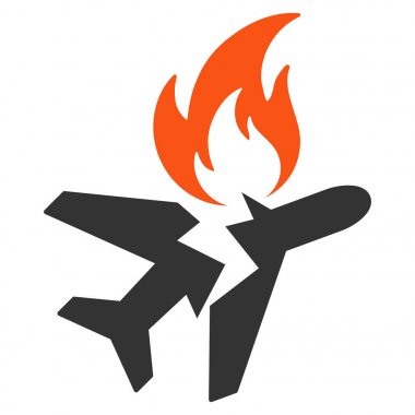 Uçak yangın kaza düz simgesi