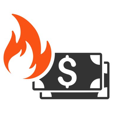 Doları banknot yangın düz simgesi
