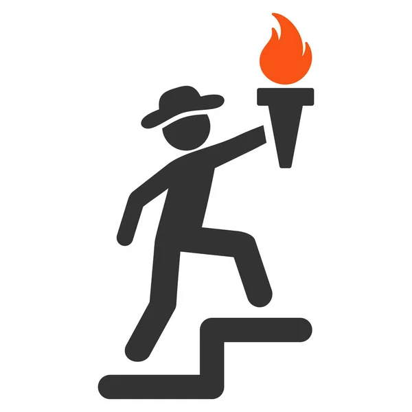 Gentleman Climbing With Torch Flat Icon — Stock Vector