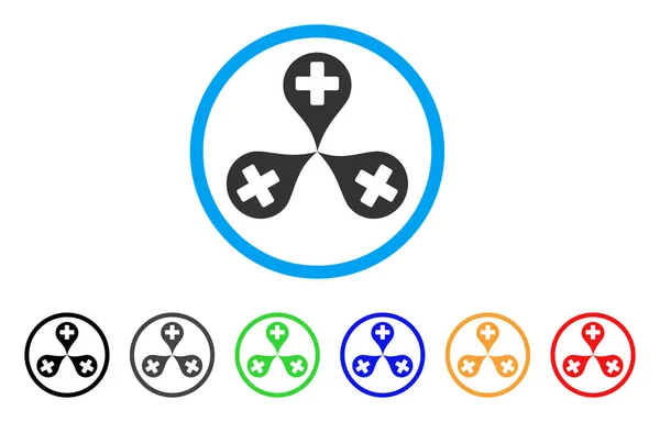 Mappa ospedaliera Marcatori Icona arrotondata — Vettoriale Stock