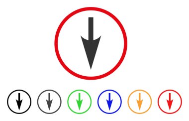 Aşağı ok yuvarlak simge keskin