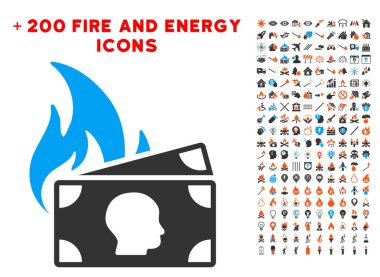 Banknot yangın felaket simgesi ile Bonus alev Clipart