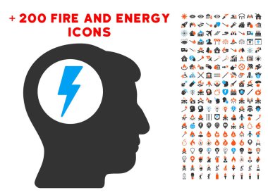 Beyin elektrik çarpması simgesi ile Bonus alev Clipart