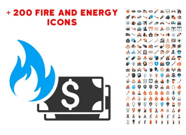Bonus alev ile Doları banknot yangın Icon Set