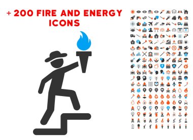 Bonus enerji toplama simgesiyle meşale ile tırmanma beyefendi