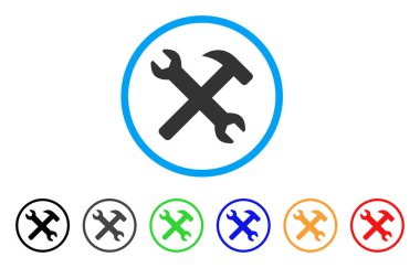 İngiliz anahtarı ve çekiç araçları yuvarlak simge