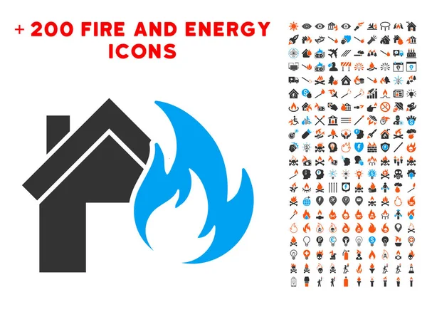 Evde yangın felaket simgesi ile Bonus güç koymak