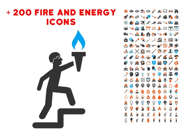 Bonus enerji toplama simgesiyle meşale ile tırmanma asker