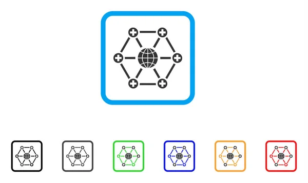 Globalna sieć medyczna oprawione wektor ikona — Wektor stockowy