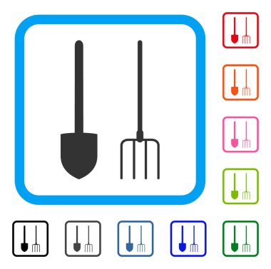Dirgen ve kürek araçlar simgesi çerçeveli