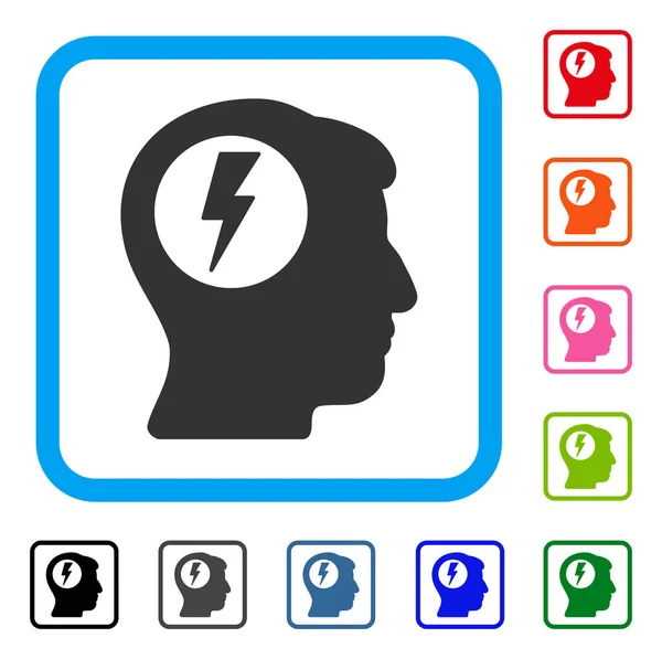 Brain Electric Shock Framed Icon — Stock Vector