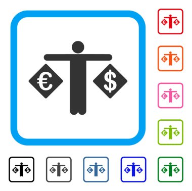 Kişi Karşılaştır dolar ve Euro simgesi çerçeveli