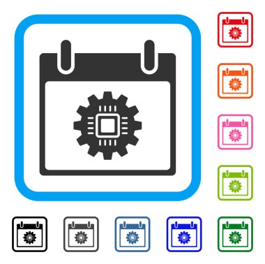 Çip dişli takvim günü simgesi çerçeveli