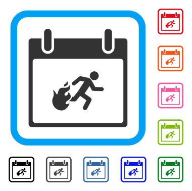 Yangın tahliye adam takvim günü simgesi çerçeveli
