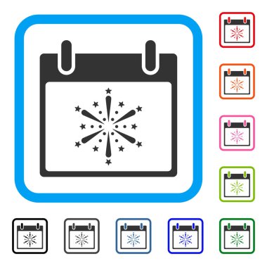 Fireworks simgesini takvim günü çerçeveli Boom