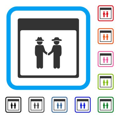 Erkekler el sıkışma takvim sayfası simgesini çerçeveli