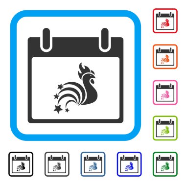 Horoz havai fişek takvim günü simgesi çerçeveli