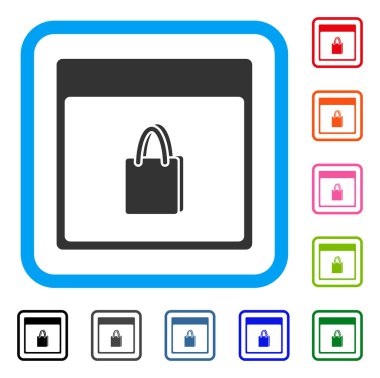 Alışveriş çantası takvim sayfası simgesini çerçeveli