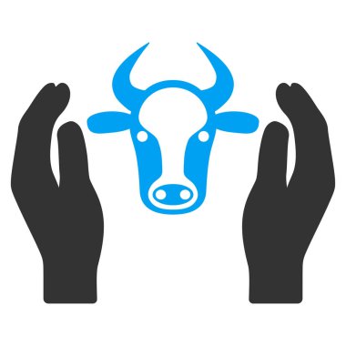 İnek kafası bakım el düz vektör simgesi