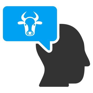 İnek kişi düz vektör simge düşünme