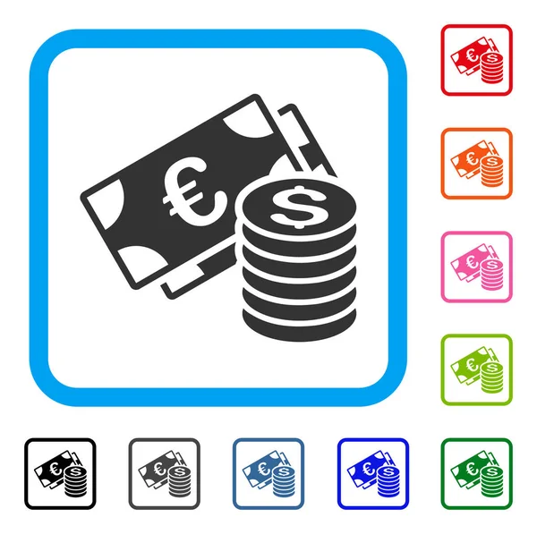 Euro And Dollar Cash Framed Icon — Stock Vector