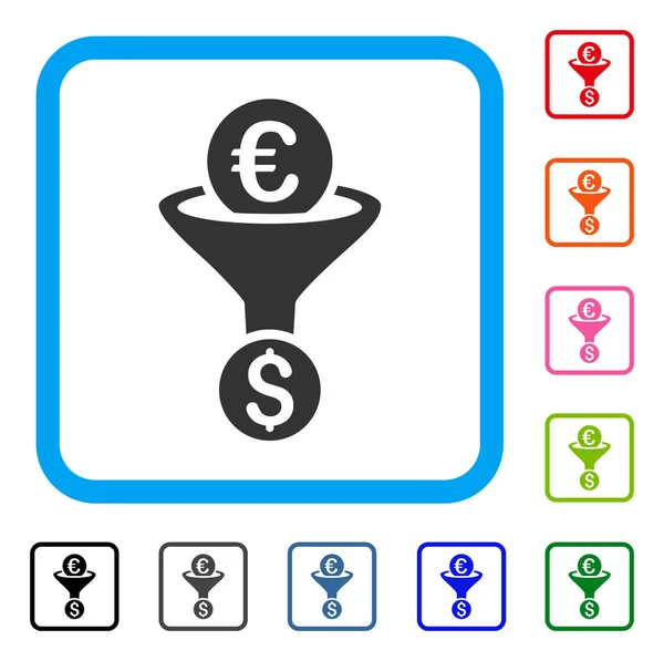 Euro Dollar Conversion Funnel Framed Icon — Stock Vector